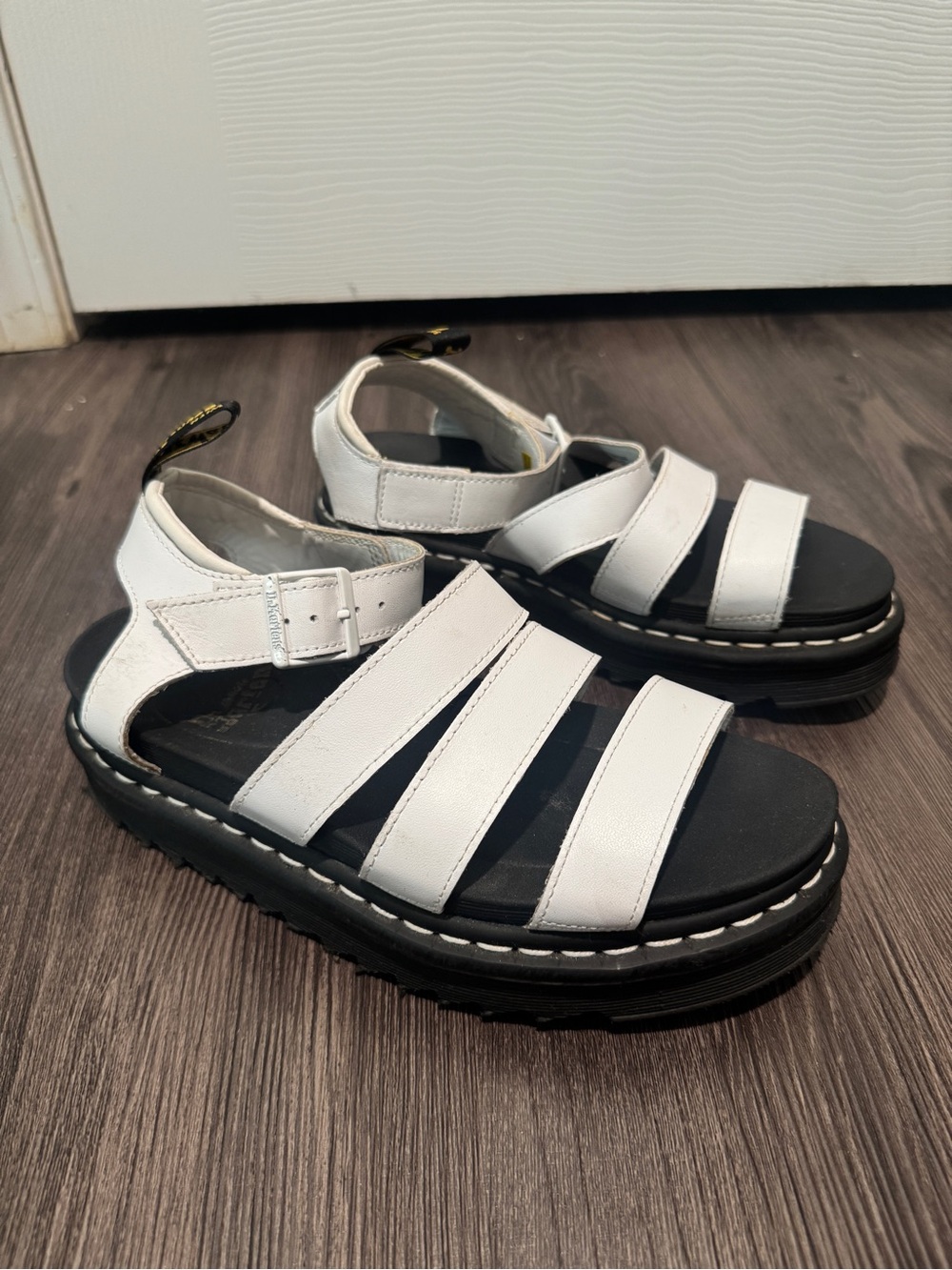 Dr. Martens White Leather Strappy Platform Sandals